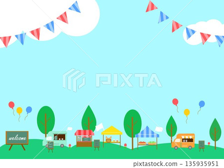 春季市集背景圖解：戶外市集和餐車，留有文字空間 135935951