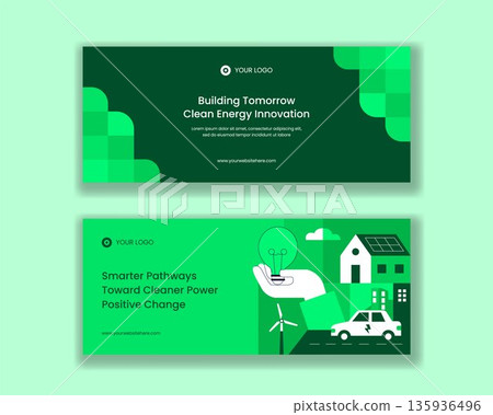 Clean Energy Innovation Horizontal Banner With Flat Cartoon Hand Drawn Style Illustration 135936496