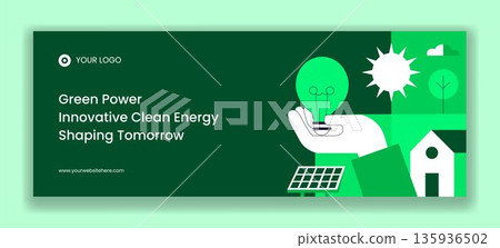Clean Energy Innovation Social Media Cover Flat Cartoon Hand Drawn Background Illustration 135936502
