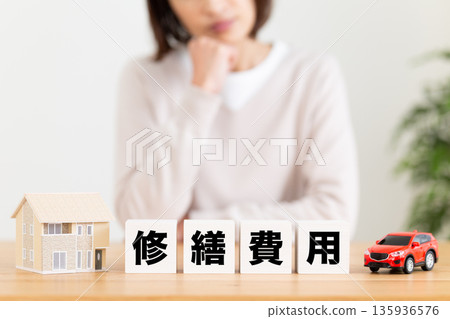 A middle-aged woman worries about blockages in repair costs A middle-aged woman worries about blockages in repair costs 135936576