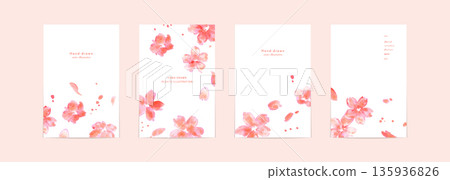 水彩畫。水彩櫻花明信片模板。櫻花矢量圖。 135936826