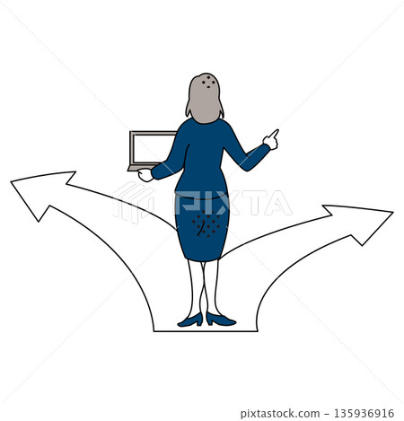 圖：一位女商人正在岔路口選擇方向 135936916