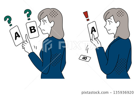 Illustration of a businesswoman choosing the correct answer from the options 135936920