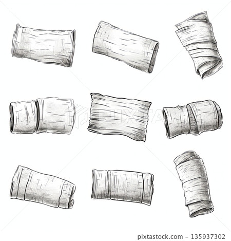 Sketchy Bandage Rolls Medical Supplies and First Aid Illustration for Healthcare Concepts Sketchy Bandage Rolls Medical Supplies and First Aid Illustration for Healthcare Concepts 135937302