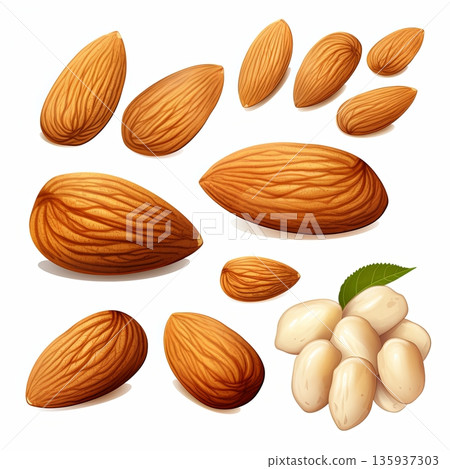 Pile of Almonds on White Background. Healthy Snack. Dieting Concept. Natural Protein Source 135937303