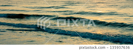 Seascape during sunset. Sea nature background. Horizontal banner Seascape during sunset. Sea nature background. Horizontal banner 135937636