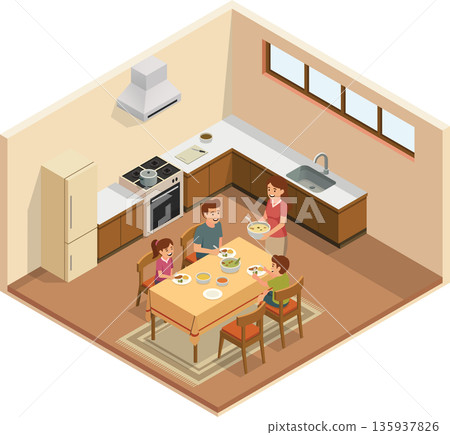 Family having dinner together at home Family having dinner together at home 135937826