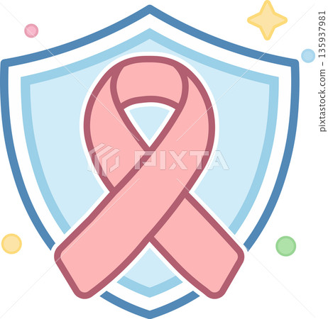 Breast Cancer Awareness Pink Ribbon Shield Protection Icon 135937981