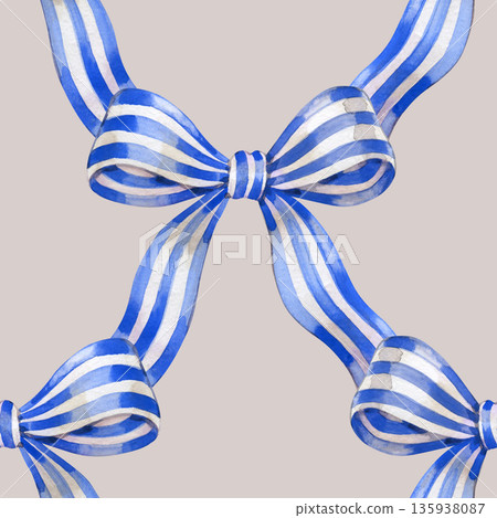 Blue watercolor coquette bow. Bright blue ribbon seamless pattern hand drawn Blue watercolor coquette bow. Bright blue ribbon seamless pattern hand drawn 135938087
