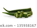 Green Okras isolated on the white background. Okra clipping path. 135938167