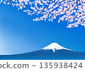 櫻花、富士山和藍天背景插圖 135938424