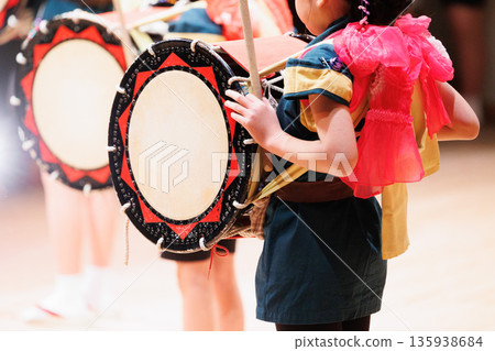 Image of beating Japanese drums Morioka Sansa Odori 135938684