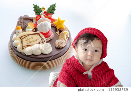 Cute Santa and chocolate cake Cute Santa and chocolate cake 135938789