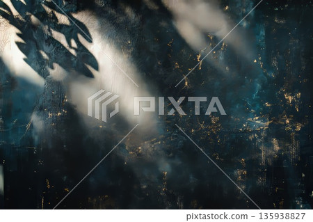 Dark grainy background with light spots creating gradient effect. Plant shade. 135938827