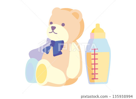 Baby bottle and teddy bear Baby bottle and teddy bear 135938994