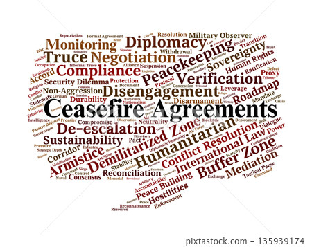 Ceasefire Agreements Word Cloud. Key Terms on Conflict Suspension and Peace Processes Ceasefire Agreements Word Cloud. Key Terms on Conflict Suspension and Peace Processes 135939174