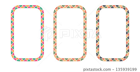 Mexican pattern rectangle frame. African ethnic motif border. Aztec triangular ornament round frame. Mexican text frame. African ethnic ornament. Vector illustration isolated on white background 135939199