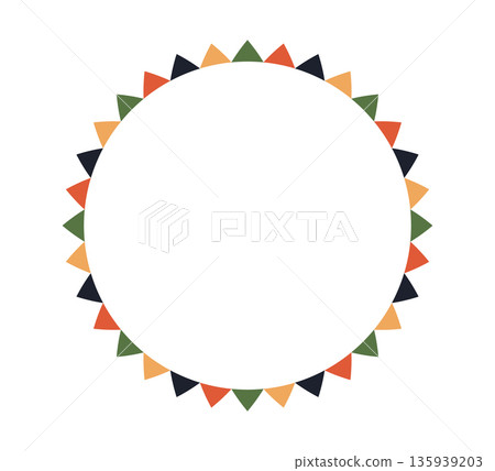 Mexican pattern circle frame. African ethnic motif border. Aztec triangular ornament round frame. Mexican text frame. African ethnic culture ornament. Vector illustration isolated on white background 135939203
