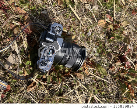 A classic camera placed on the grass 135939954
