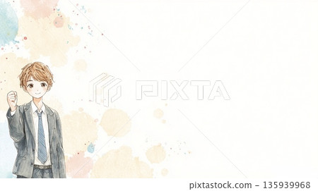 一幅勤奮的國中男生的水彩插畫 135939968