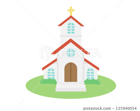 白色和紅色的教堂插圖 白色和紅色的教堂插圖 135940054