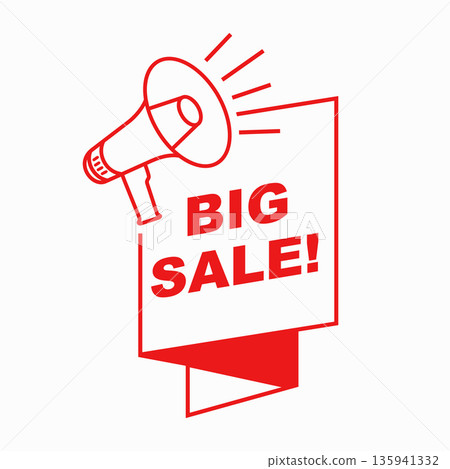 Bold red BIG SALE announcement with megaphone icon minimalist design. Vector illustration. Bold red BIG SALE announcement with megaphone icon minimalist design. Vector illustration. 135941332