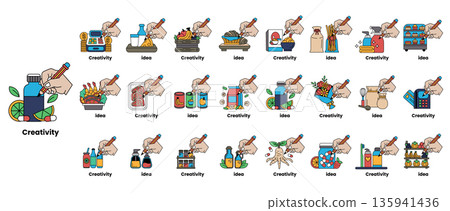 The image is about creativity and has a variety of food items The image is about creativity and has a variety of food items 135941436