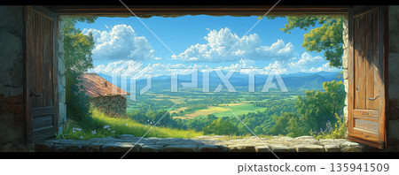 從窗戶望出去，景色真美。 135941509