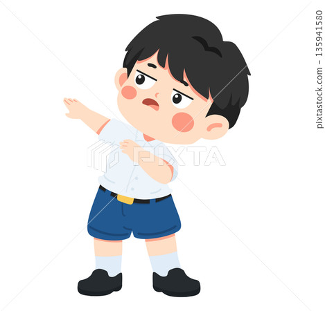 Boy Dabbing with Tired Expression 135941580