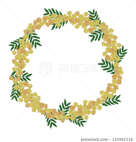 [Mimosa frame] Hand embroidery illustration material 135942118
