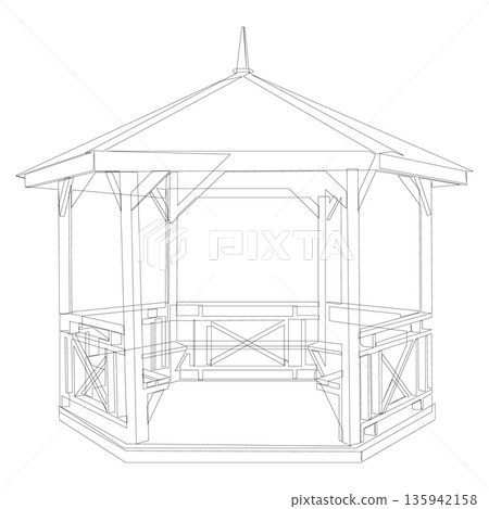Minimal garden gazebo single line vector illustration 135942158