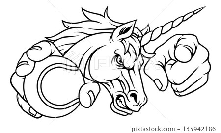 Unicorn Horse Stallion Basketball Sports Mascot Unicorn Horse Stallion Basketball Sports Mascot 135942186