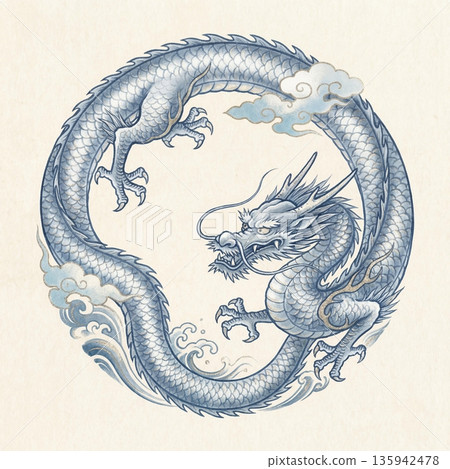 藍白相間的龍呈圓形排列 135942478