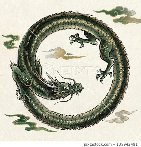 一條綠色的龍在空中盤旋遊動 135942481