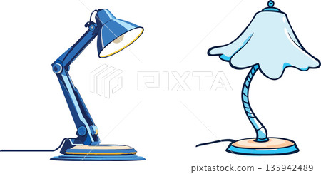 Two table lamps providing light in different styles Two table lamps providing light in different styles 135942489