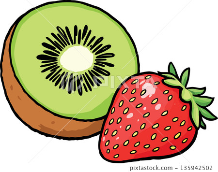 Kiwi and strawberry showing healthy food concept Kiwi and strawberry showing healthy food concept 135942502