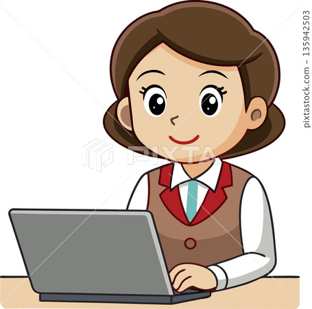 Smiling businesswoman working on laptop at desk 135942503
