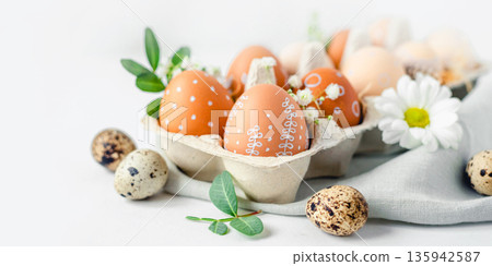 A delicate Easter background with hand-painted eggs 135942587