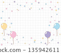 氣球、彩帶和網格背景（黃色、粉紅色、紫色和淺藍色）的插圖[帶線條] 135942611
