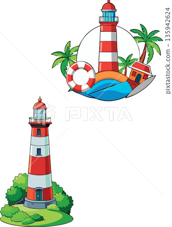 Lighthouses guiding ships to safety, ensuring safe navigation at sea Lighthouses guiding ships to safety, ensuring safe navigation at sea 135942624