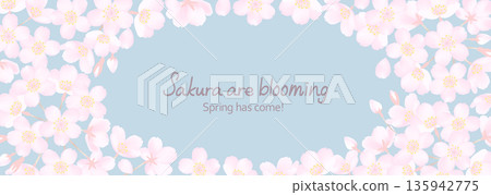 Horizontal background illustration of cherry blossoms and a smoky spring sky 135942775