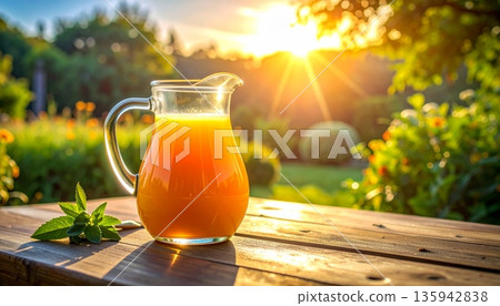 A cold glass of fresh healthy orange juice with ice and fruit isolated on white makes a delicious liquid refreshment beverage A cold glass of fresh healthy orange juice with ice and fruit isolated on white makes a delicious liquid refreshment beverage 135942838