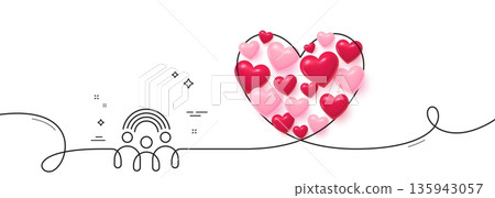 Inclusion line icon. Continuous line big heart. Equity culture sign. Gender diversity symbol. 3d hearts in heart shaped loop. Inclusion single line ribbon. Loop curve pattern. Vector 135943057