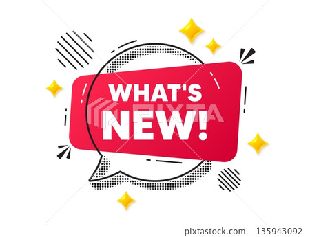 Whats new chat speech bubble. Social media concept. Whats new tag. Special offer sign. New arrivals symbol. Red chat message. Offer speech bubble. Glare 3d stars. Vector Whats new chat speech bubble. Social media concept. Whats new tag. Special offer sign. New arrivals symbol. Red chat message. Offer speech bubble. Glare 3d stars. Vector 135943092