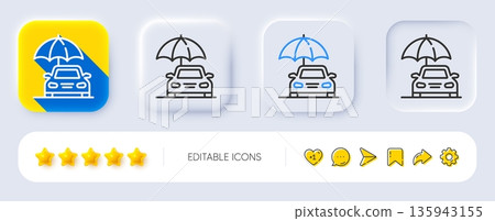 Car insurance line icon. Neumorphic, Flat shadow, 3d buttons. Risk management sign. Vehicle with umbrella symbol. Line car insurance icon. Social media icons. Vector Car insurance line icon. Neumorphic, Flat shadow, 3d buttons. Risk management sign. Vehicle with umbrella symbol. Line car insurance icon. Social media icons. Vector 135943155