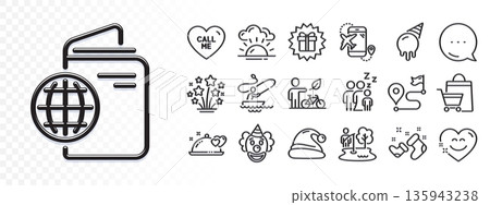 Journey, Smile chat and Travel passport line icons for web app. Glare of light effect. Message icon. Pack of Romantic dinner, Eco bike, Fireworks stars pictogram icons. Vector 135943238