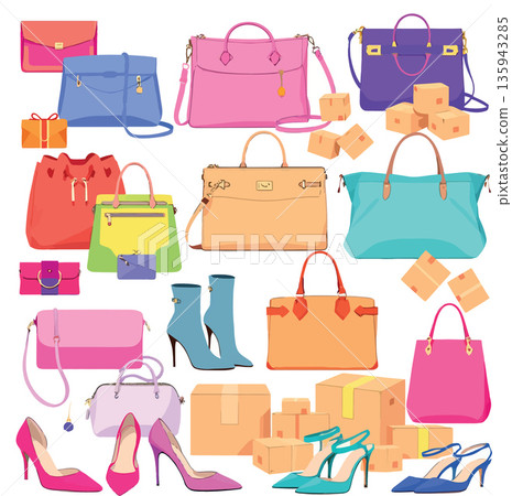 Vsai colorful fashion bags and high heels with shipping boxes for online sales 135943285