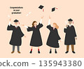 Students wearing academic gowns at graduation ceremony Stock illustration vector Students wearing academic gowns at graduation ceremony Stock illustration vector 135943380