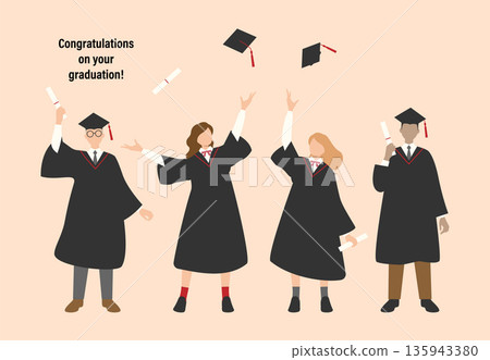 畢業典禮上穿著學位服的學生 庫存插圖向量圖 135943380