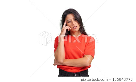 Woman deep in thought, transparent background Woman deep in thought, transparent background 135943773